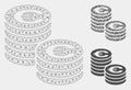 Euro Coin Columns Vector Mesh 2D Model and Triangle Mosaic Icon