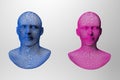 Mesh of the faces of man and woman in 3D