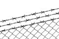 Mesh fence and barbed wire on a white background. Concept of isolation of emigrants. With place for your text