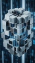 Mesh of floating cubes against binary backdrop with blue highlights Royalty Free Stock Photo