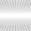 Mesh, grid in perspective vanish, diminish to distant horizon. Virtual 3D space render. Skyline converge abstract background. Royalty Free Stock Photo