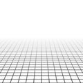 Mesh, grid in perspective vanish, diminish to distant horizon. Virtual 3D space render. Skyline converge abstract background. Royalty Free Stock Photo