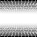 Mesh, grid in perspective vanish, diminish to distant horizon. Virtual 3D space render. Skyline converge abstract background. Royalty Free Stock Photo