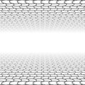 Mesh, grid in perspective vanish, diminish to distant horizon. Virtual 3D space render. Skyline converge abstract background. Royalty Free Stock Photo