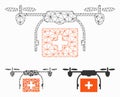 Medical Drone Shipment Vector Mesh Wire Frame Model and Triangle Mosaic Icon