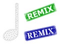 Grunged Remix Stamp Seals and Triangular Mesh Musical Note Icon Royalty Free Stock Photo