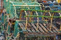 Mesh net shellfish traps at sea port