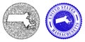 Mesh Network Stencil Massachusetts State Map and Grunge Round Stamp Seal Royalty Free Stock Photo