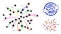 Wireframe Mesh Fireworks Icons with Virus Elements and Rubber Round Bang! Seal