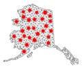 Mesh Polygonal Map of Alaska State with Red Virus Items