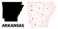 Mesh Polygonal Map of Arkansas State with Red Stars