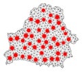 Mesh Polygonal Map of Belarus with Red Virus Centers Royalty Free Stock Photo