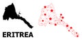 Mesh Polygonal Map of Eritrea with Red Stars Royalty Free Stock Photo