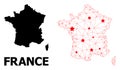 Mesh Polygonal Map of France with Red Stars