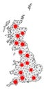 Mesh Polygonal Map of Great Britain with Red Virus Centers