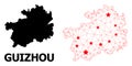 Mesh Polygonal Map of Guizhou Province with Red Stars