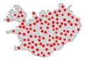 Mesh Polygonal Map of Iceland with Red Infectious Nodes