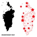 Mesh Polygonal Map of Krasnoyarskiy Kray with Red Stars