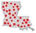 Mesh Polygonal Map of Louisiana State with Red Infection Elements