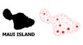 Mesh Polygonal Map of Maui Island with Red Stars