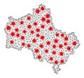 Mesh Polygonal Map of Moscow Region with Red Virus Nodes Royalty Free Stock Photo