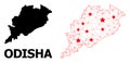 Mesh Polygonal Map of Odisha State with Red Stars