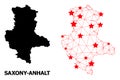 Mesh Polygonal Map of Saxony-Anhalt State with Red Stars