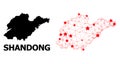 Mesh Polygonal Map of Shandong Province with Red Stars