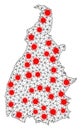 Mesh Polygonal Map of Tocantins State with Red Infection Nodes Royalty Free Stock Photo