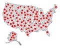 Mesh Polygonal Map of USA and Alaska with Red Infectious Nodes