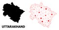 Mesh Polygonal Map of Uttarakhand State with Red Stars