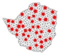 Mesh Polygonal Map of Zimbabwe with Red Infectious Centers