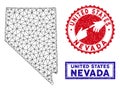 Polygonal Wire Frame Nevada State Map and Grunge Stamps