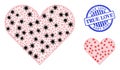 Triangulated Mesh Playing Card Heart Suit Pictograms with Pathogen Nodes and Distress Round True Love Seal