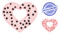 Polygonal Mesh Valentine Heart Icons with Infectious Elements and Distress Round hashtag Followme Seal