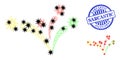 Carcass Mesh Virus Fireworks Icons with Pathogen Nodes and Distress Round Sarcastic Stamp Seal