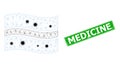 Scratched Medicine Stamp and Wireframe Mesh Waving Botswana Flag with Pathogen Cells Royalty Free Stock Photo