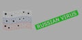 Distress Russian Virus Seal and Triangulated Mesh Waving Russia Flag with Flu Elements
