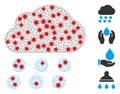 Polygonal Carcass Rain Cloud Pictogram with Infectious Centers