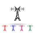 The mesh satellite antenna with construction and signal waves multi color icon. Simple glyph, flat vector of media icons for ui