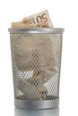 Mesh trash bin with fifty euro Royalty Free Stock Photo