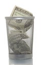 Mesh trash bin with hundred dollars