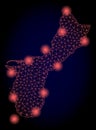 Polygonal Wire Frame Mesh Map of Guam Island with Red Light Spots