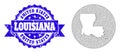 Network Mesh Circle Stencils Map of Louisiana State with Grunge Stamp Seal Royalty Free Stock Photo