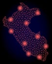 Polygonal Network Mesh Map of Peru with Red Light Spots Royalty Free Stock Photo