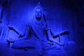 Mesmerising sculpture of Lord Shiva meditating in a blue light during Ganpati Festival, Pune Royalty Free Stock Photo