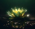 Enchanting Lotus Blossom with Illuminated Aura in the Darkness (AI Generated)