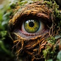 A mesmerize eye peeking through a lush green cover Royalty Free Stock Photo