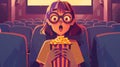 Mesmerized young woman in cinema watching very interesting film with open mouth while holding a pop corn bucket in hand Royalty Free Stock Photo