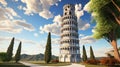 Mesmerizing 3d Render Of Leaning Tower Of Pisa With Pointillism And Tetradic Influence